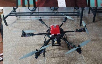 A multirotor drone airframe at the campus research and development facility